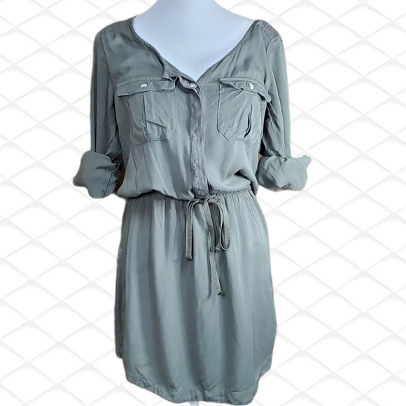 AEO Olive Green Casual Shirt Dress w/ Tie-waist - Picture 2 of 13